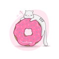 Cartoon style illustration bright colours cat-donut