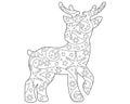 Deer - coloring book antistress - vector linear illustration for coloring outline. Deer is an element of winter, Christmas colorin