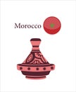 Moroccan tagine with the flag of Morocco. On a white background. Tajine is one of the most famous cooking utensils in the world Royalty Free Stock Photo