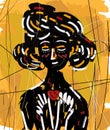 Beautiful expressionist doodle girl with a cute heart