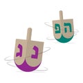 Two Hanukkah dreidels icons. Jewish holiday traditional game. Isolated illustration.