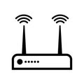 Router icon. Internet network communication modem symbol. Black isolated vector illustration. Royalty Free Stock Photo