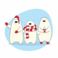 Christmas children`s illustration cute bears winter brown white red