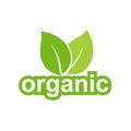 Organic logo or label with two raw green leaves, vector illustration Royalty Free Stock Photo