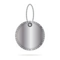 Metallic round blank tag or label with chain, 3d vector illustration Royalty Free Stock Photo