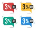 3 percent off. Colorful tags. Royalty Free Stock Photo