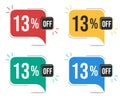 13 percent off. Colorful tags. Royalty Free Stock Photo