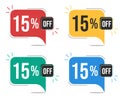 15 percent off. Colorful tags. Royalty Free Stock Photo