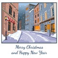 New year card with winter street. Royalty Free Stock Photo