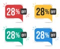 28 percent off. Colorful tags. Royalty Free Stock Photo