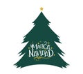 Magica Navidad, Magic Christmas Spanish text, vector christmas tree. Royalty Free Stock Photo