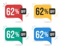 62 percent off. Colorful tags.