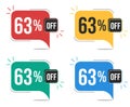 63 percent off. Colorful tags. Royalty Free Stock Photo