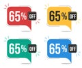 65 percent off. Colorful tags. Royalty Free Stock Photo