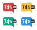 74 percent off. Colorful tags.