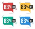 83 percent off. Colorful tags. Royalty Free Stock Photo