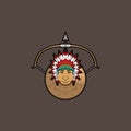 Apache Warrior with shield and bow logo vector.