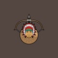Apache Warrior with shield and bow logo vector. Royalty Free Stock Photo