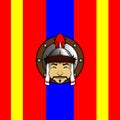 Mongolian warrior with shield and two sword logo vector.