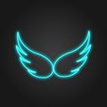 Beautiful neon angel wings isolated on black.