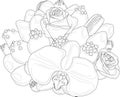 Realistic mix flowers and sweets bouquet with roses and orchid sketch template