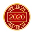 Best seller 2020 stamp. Round logo or label. Seal. Product quality. Bestseller. Round print. Top seller. Dark red and gold.