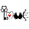 Love Design. Love Lettering. Word love written with different Valentine\'s Day elements.