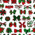 Seamless pattern with Christmas presents bows set in different styles. Isolated on white background. Royalty Free Stock Photo
