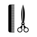 Comb and scissors silhouette icon  Isolated logo on white background. Vector illustration. Royalty Free Stock Photo