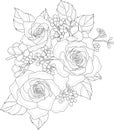 Realistic mix flowers bouquet with roses and small flowers sketch template. Royalty Free Stock Photo