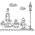 Characters from life  a photographer  a little boy  a cute cat and a cute dog Royalty Free Stock Photo