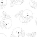 Cartoon whale with heart bubbles seamless pattern sketch template.