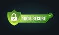 Hundred percent secure green vector icon, safe secure illustration with pad lock