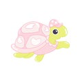 Pink Turtle Vector flat Illustration. Cute cartoon character. Sea creature Royalty Free Stock Photo