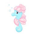 Seahorse Vector flat Illustration. Cute cartoon character. Sea creature Royalty Free Stock Photo