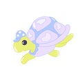 Cute cartoon purple green sea turtle. Children illustration on white background isolated Royalty Free Stock Photo