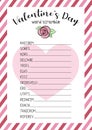 Valentine\'s Day word scramble. Educational logic game for learning English.