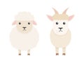 Cute sheep and goat character set. Cartoon farm animals collection.