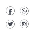 Social media vector icons, Facebook, WhatsApp, Twitter, Instagram icons Royalty Free Stock Photo