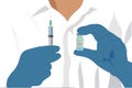 The concept of vaccination.In the hands of a doctor, a vaccine against Covid-19 has been developed. A medical bottle of coronaviru Royalty Free Stock Photo