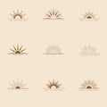 Design set of vector sun icons and symbols in boho style. Royalty Free Stock Photo