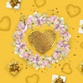 Happy Valentine`s Day or Mother`s day card. Yellow Greeting card.