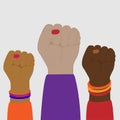 Raised hands. Demonstration revolution of protest. Symbol of diversity and inclusion, Royalty Free Stock Photo