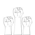 Contour of hands raised with clenched fists. Symbol of diversity and inclusiveness, human rights, feminism, justice and equality. Royalty Free Stock Photo