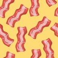 Colorful cartoon bacon with cute face seamless pattern template