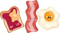 Colorful cartoon bacon sunny fried egg and toast with jam template set.