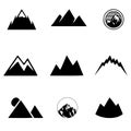 black in white mountain icons in snow abstract vector illustration