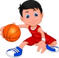 Cartoon boy playing basketball Royalty Free Stock Photo