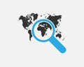 Map and magnifier searching Map world map and finding with magnifier glass