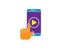 Vector Android Mobile with hand and play button icon Mobile Phone Touch Screen Illustration Royalty Free Stock Photo